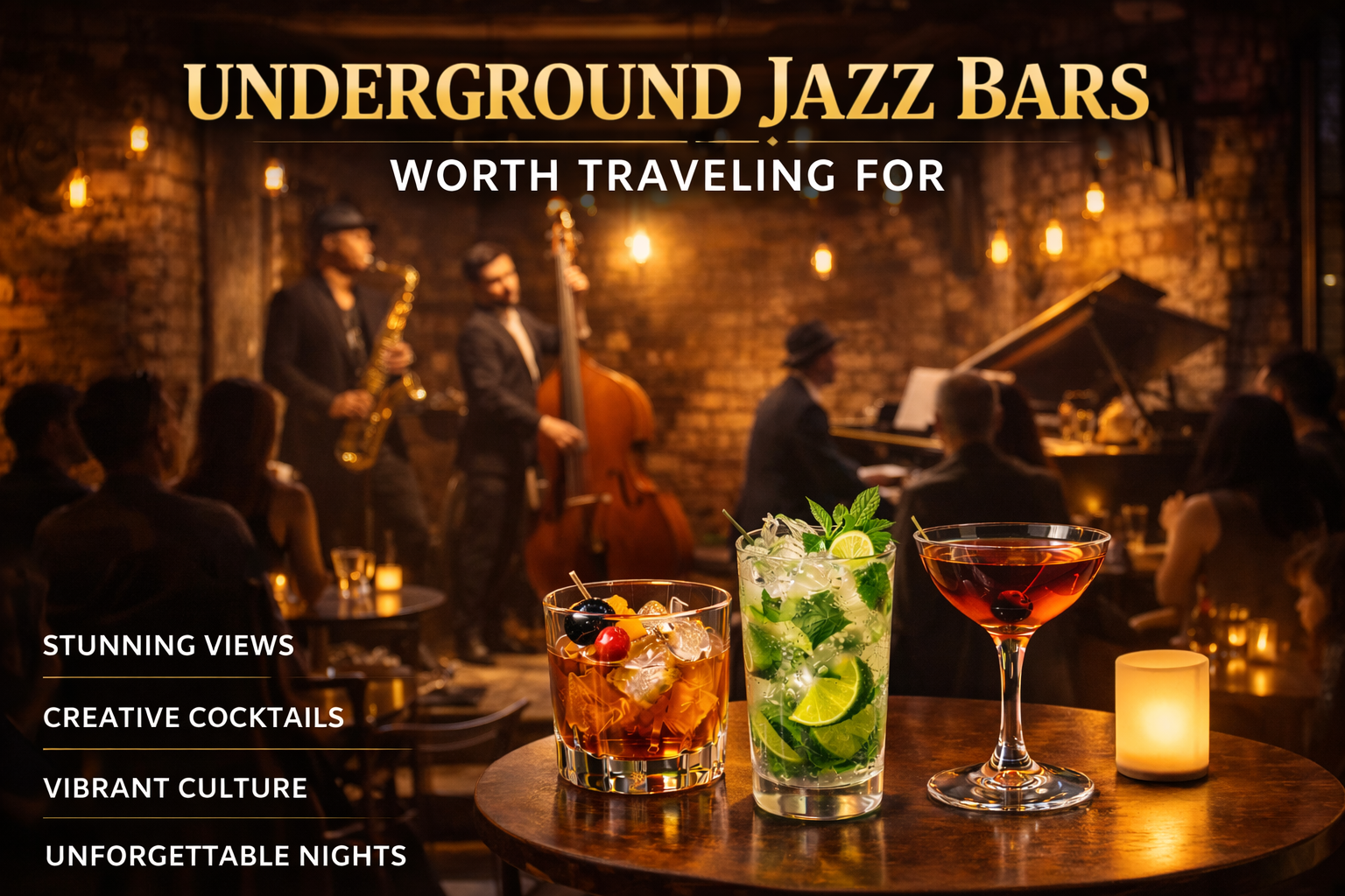 Jazz musicians performing in an intimate bar